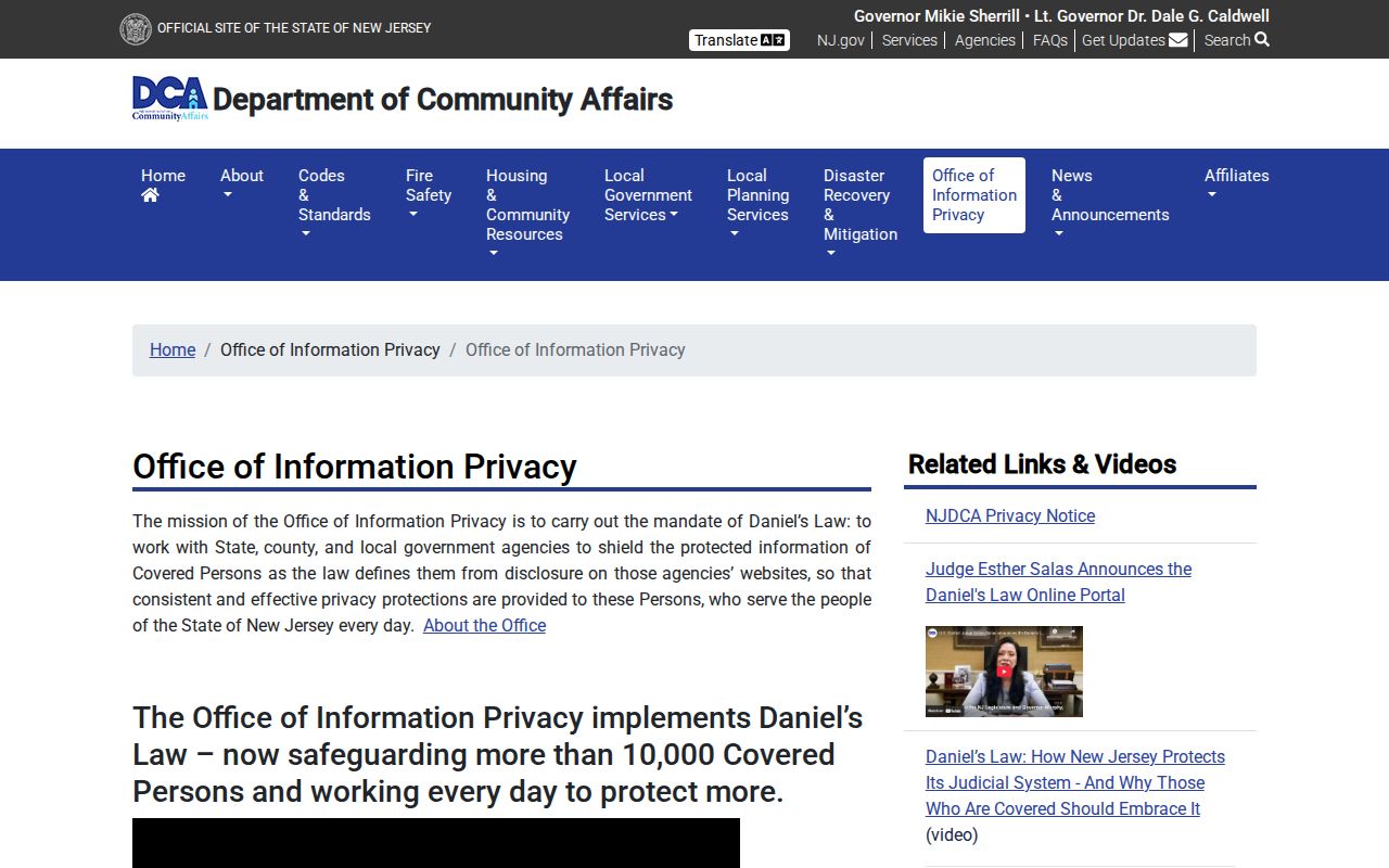 Maplewood residents directory Daniel's Law privacy redaction information
