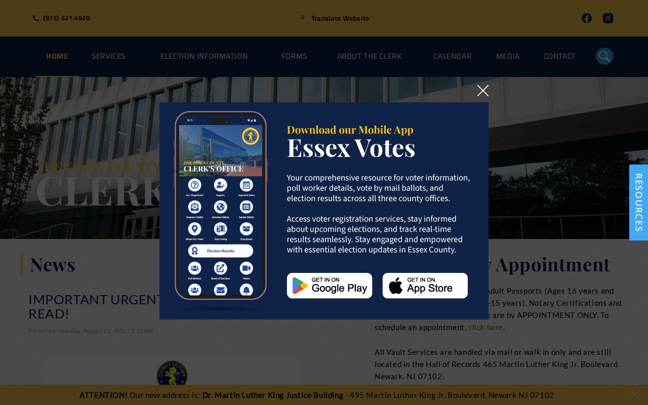 Maplewood residents directory Essex County Clerk records office