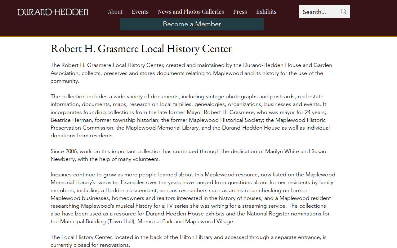 Maplewood past residents Durand-Hedden local history center
