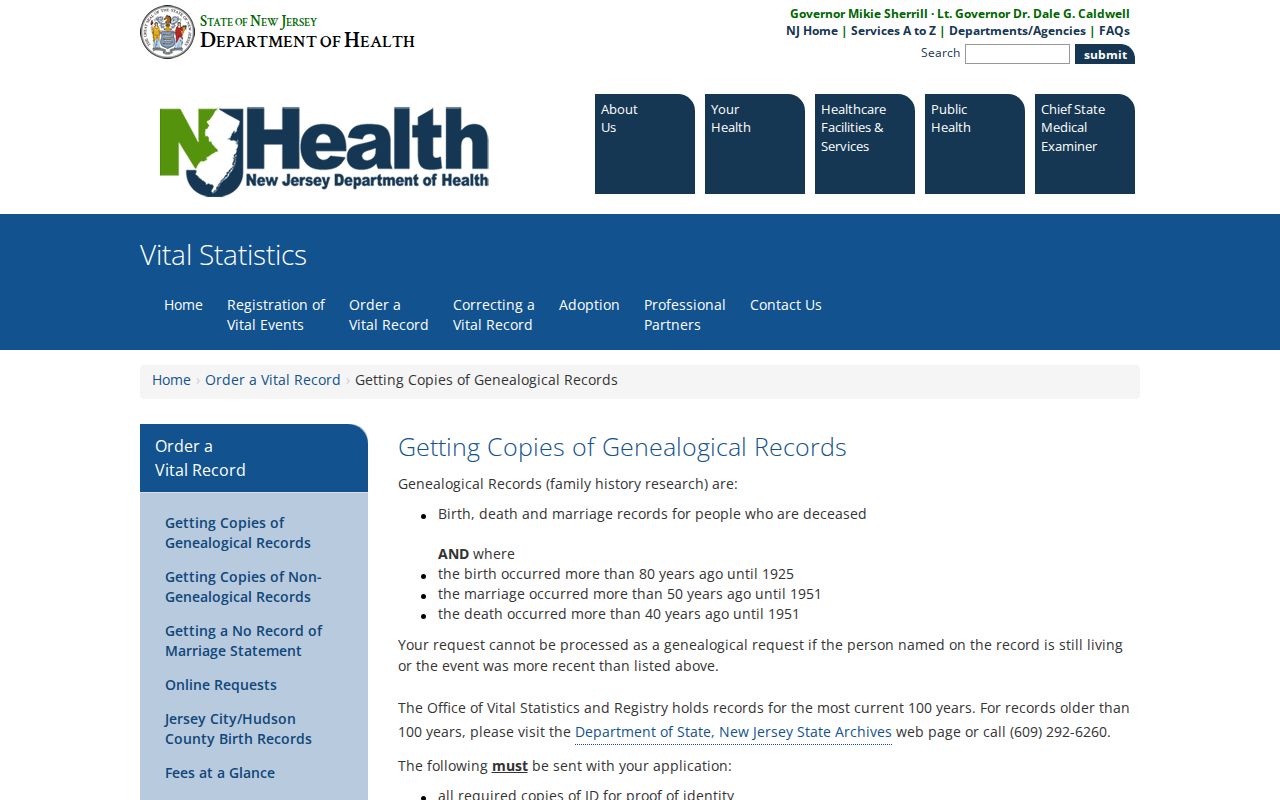 Maplewood resident lookup reference for New Jersey genealogical vital-record rules