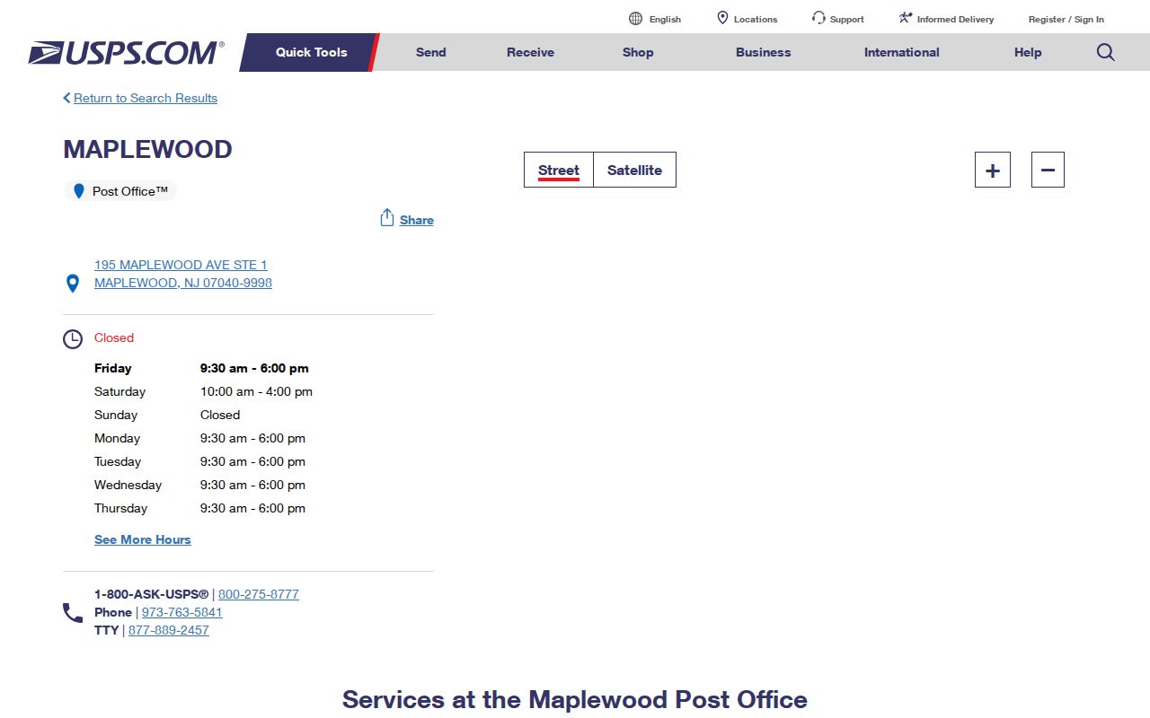 Maplewood ZIP code directory screenshot of the Maplewood USPS location
