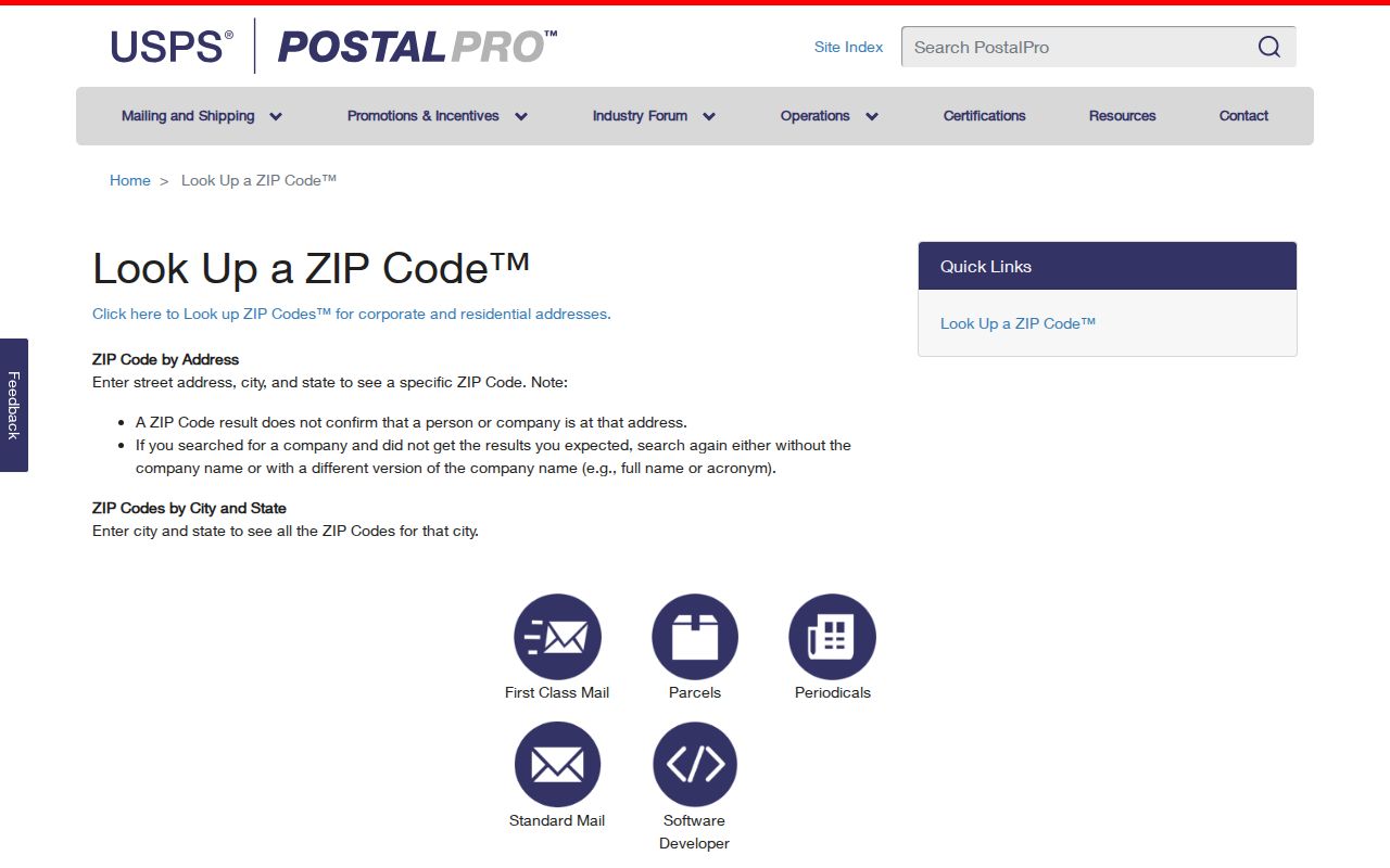 Maplewood ZIP code directory screenshot of USPS ZIP lookup options